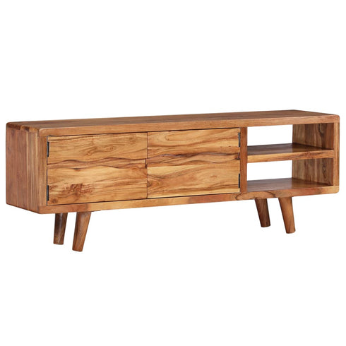 Swen Studio -  TV Cabinet Solid Acacia Wood with Carved Doors 117x30x40 cm